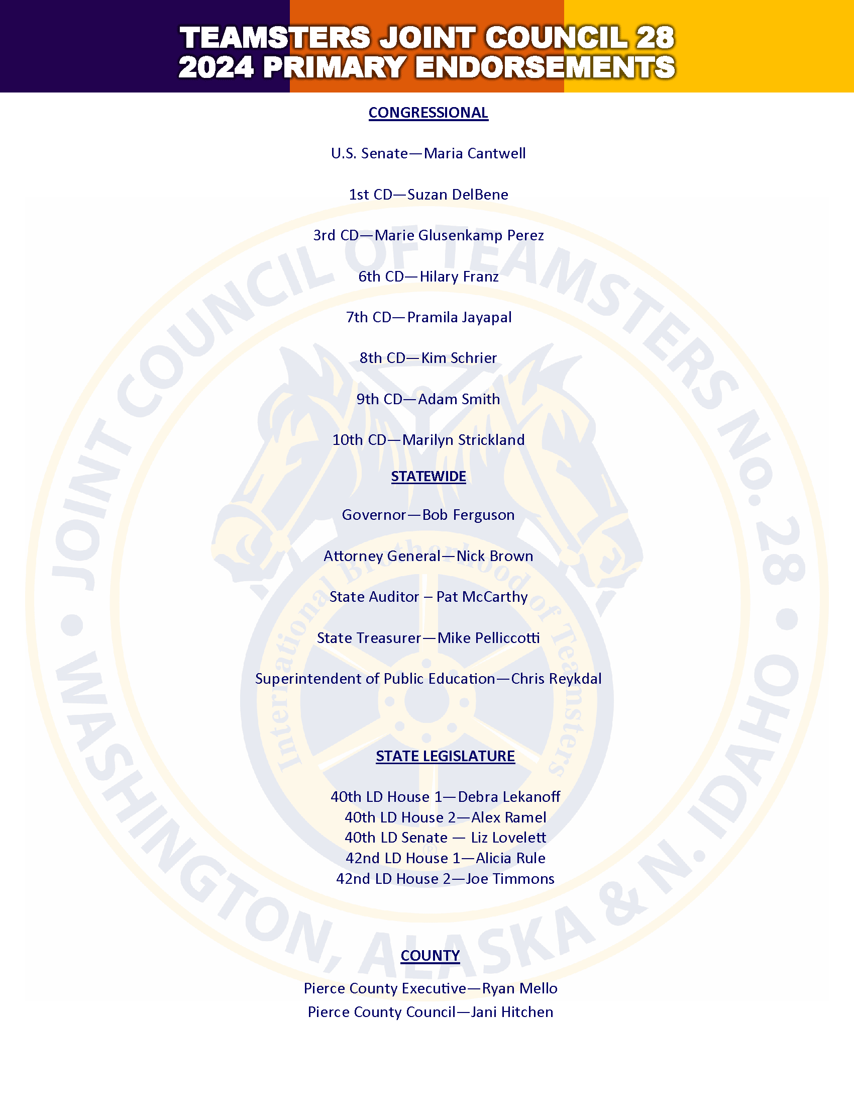 Teamsters JC 28 Political Endorsements